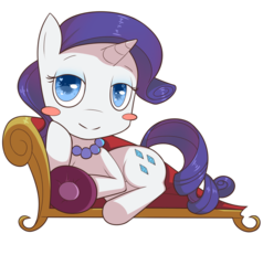 Size: 1280x1343 | Tagged: safe, artist:figgot, rarity, pony, unicorn, g4, bedroom eyes, blush sticker, blushing, cute, daaaaaaaaaaaw, fainting couch, female, jewelry, lidded eyes, looking at you, mare, necklace, pearl necklace, prone, raribetes, simple background, smiling, solo, transparent background