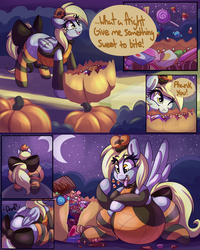 Size: 4800x6000 | Tagged: safe, artist:graphenescloset, derpy hooves, pegasus, pony, series:daapi halloween weight gain drive, g4, absurd resolution, aderpose, adorafatty, belly, big belly, bow, candy, chubby, clothes, costume, fat, female, food, halloween, holiday, incentive drive, mare, messy eating, socks, solo, stomach noise, striped socks, tail bow, weight gain, weight gain sequence