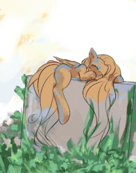 Size: 470x600 | Tagged: safe, artist:mirroredsea, fluttershy, pegasus, pony, g4, animated, cute, eyes closed, female, flower, folded wings, gif, long mane, long tail, mare, prone, shyabetes, sleeping, solo, time-lapse, wings, wip