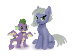 Size: 1859x1427 | Tagged: safe, artist:xbi, limestone pie, spike, dragon, earth pony, pony, g4, female, male, mare, simple background, sitting, smiling, white background, winged spike, wings