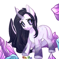 Size: 512x512 | Tagged: safe, artist:nika-rain, oc, oc only, pony, unicorn, chibi, commission, curved horn, horn, pixel art, simple background, solo, three quarter view, transparent background