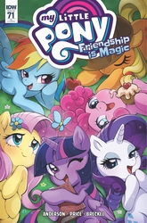 Size: 2063x3131 | Tagged: safe, artist:lindsay cibos, idw, applejack, fluttershy, pinkie pie, rainbow dash, rarity, twilight sparkle, alicorn, butterfly, earth pony, pegasus, pony, unicorn, g4, spoiler:comic, spoiler:comic71, apple, book, cover, cowboy hat, cupcake, cute, female, flower, flower in hair, food, hat, high res, looking at you, mane six, mare, my little pony logo, starry eyes, twilight sparkle (alicorn), wingding eyes