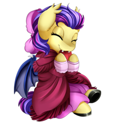 Size: 2318x2235 | Tagged: safe, artist:pridark, oc, oc only, oc:ebony crescent, bat pony, pony, bat pony oc, clothes, cute, dress, eyes closed, high res, simple background, solo, transparent background, underhoof, ych result