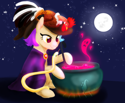 Size: 1700x1400 | Tagged: safe, oc, oc only, bird, snake, cauldron, halloween, holiday, moon, nightmare night, rooster, solo, stars