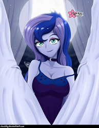 Size: 773x1000 | Tagged: safe, artist:clouddg, princess luna, vice principal luna, equestria girls, g4, breasts, busty princess luna, clothes, female, full moon, lingerie, looking at you, moon, nightgown, sexy, signature, solo