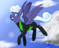 Size: 1700x1400 | Tagged: safe, artist:angexci, rolling thunder, pegasus, pony, g4, season 8, the washouts (episode), clothes, eye scar, female, flying, mare, scar, solo, uniform, washouts uniform