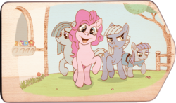 Size: 2859x1680 | Tagged: safe, artist:malte279, limestone pie, marble pie, maud pie, pinkie pie, g4, craft, digitally colored, pie sisters, pyrography, siblings, sisters, traditional art