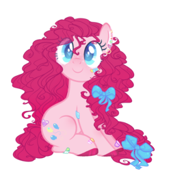 Size: 1000x1000 | Tagged: safe, artist:remalmok, pinkie pie, earth pony, pony, g4, alternate hairstyle, bandage, base used, colored hooves, ear piercing, earring, female, freckles, hair ribbon, heart eyes, jewelry, piercing, simple background, sitting, solo, transparent background, wingding eyes
