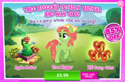 Size: 795x525 | Tagged: safe, gameloft, tree hugger, pony, g4, advertisement, costs real money, female, introduction card, lucky coin, sale, solo