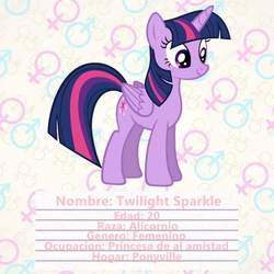Size: 1024x1024 | Tagged: safe, twilight sparkle, alicorn, pony, g4, female, mare, smiling, solo, spanish, twilight sparkle (alicorn)