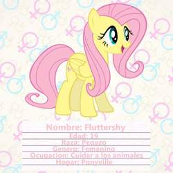 Size: 1024x1024 | Tagged: safe, fluttershy, pegasus, pony, g4, female, mare, open mouth, smiling, solo, spanish