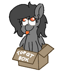 Size: 800x1000 | Tagged: safe, artist:threetwotwo32232, oc, oc only, oc:charcoal, pony, animated, box, female, gif, mare, mlem, pony in a box, qt, silly, simple background, solo, tongue out, transparent background