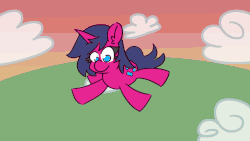 Size: 1280x720 | Tagged: safe, artist:threetwotwo32232, oc, oc only, oc:fizzy pop, pony, unicorn, animated, female, flapping, flying, gif, mare, smiling, solo