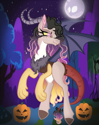 Size: 797x1002 | Tagged: safe, artist:owocrystalcatowo, oc, oc only, oc:princess sunnet, draconequus, hybrid, female, interspecies offspring, night, offspring, parent:discord, parent:princess celestia, parents:dislestia, solo