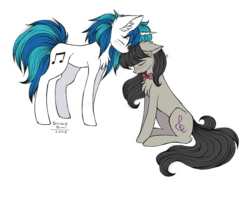 Size: 2230x1779 | Tagged: safe, artist:schizoidtomii, dj pon-3, octavia melody, vinyl scratch, earth pony, pony, unicorn, g4, background pony, chest fluff, duo, ear fluff, female, flat colors, forehead kiss, kissing, lesbian, mare, ship:scratchtavia, shipping, simple background, transparent background