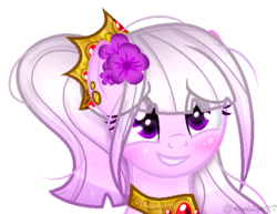 Size: 604x466 | Tagged: safe, artist:angellightyt, oc, oc only, oc:ocirius, pony, blushing, crown, female, flower, flower in hair, mare, peytral, ponytail, regalia, simple background, solo, transparent background