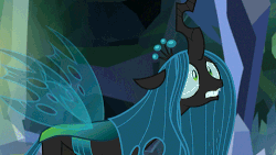 Size: 500x281 | Tagged: safe, screencap, ocellus, queen chrysalis, changedling, changeling, changeling queen, g4, what lies beneath, animated, blatant lies, breakdown, crying, cute, cutealis, diaocelles, disguise, disguised changeling, drama queen, female, gif, queen chrysellus, sad, sadorable, solo, tantrum, text