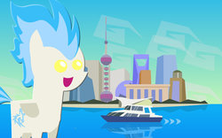 Size: 2026x1266 | Tagged: safe, oc, oc only, pony, china, city, cityscape, pointy ponies, shanghai, ship, solo