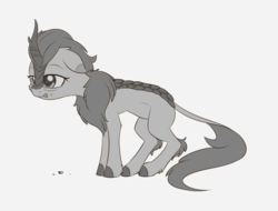Size: 1323x1005 | Tagged: safe, artist:dusthiel, autumn blaze, kirin, g4, sounds of silence, cloven hooves, exhausted, female, grayscale, monochrome, quadrupedal, simple background, solo, white background