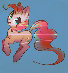 Size: 1206x1302 | Tagged: safe, artist:mirroredsea, pinkie pie, earth pony, pony, g4, blue background, female, happy, looking at you, mare, open mouth, simple background, solo