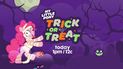 Size: 1920x1080 | Tagged: safe, pinkie pie, g4, advertisement, discovery family, halloween, holiday, mummy, red eyes, trick or treat, wrong eye color, youtube link