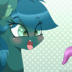 Size: 1111x1111 | Tagged: safe, artist:n0nnny, oc, oc only, oc:poison trail, earth pony, pony, g4, abstract background, animated, blushing, boop, cheek fluff, cute, ear fluff, eye shimmer, eyes on the prize, female, frame by frame, gif, heart, hnnng, male, mare, n0nnny's boops, nose wrinkle, ocbetes, offscreen character, open mouth, polka dot background, scrunchy face, smiling, solo focus, stallion, sweet dreams fuel, tentacles, this will not end well, tongue out