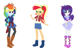 Size: 960x616 | Tagged: safe, artist:bezziie, applejack, rainbow dash, rarity, equestria girls, g4, alternate clothes, alternate hairstyle, clothes swap, simple background, transparent background