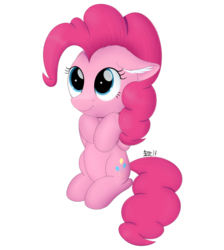 Size: 3500x3900 | Tagged: safe, artist:arcane-thunder, pinkie pie, earth pony, pony, g4, cute, diapinkes, ear fluff, female, floppy ears, fluffy, high res, looking up, mare, simple background, sitting, smiling, solo, transparent background