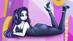 Size: 1280x727 | Tagged: safe, artist:lightly-san, rarity, equestria girls, equestria girls series, g4, the other side, ass, butt, female, headphones, rearity, solo