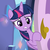 Size: 1078x1078 | Tagged: safe, screencap, twilight sparkle, alicorn, pony, father knows beast, g4, my little pony: friendship is magic, bipedal, bipedal leaning, cropped, door, doorknob, female, frown, leaning, mare, reaction image, sad, solo, spike's room, twilight sparkle (alicorn), worried