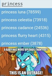 Size: 498x726 | Tagged: safe, edit, edited screencap, editor:apex soundwave, screencap, princess ember, dragon, derpibooru, g4, school daze, envy, female, image macro, implied flurry heart, implied princess cadance, implied princess celestia, implied princess luna, jealously, meta, screenshots, text, watermark