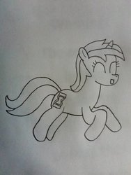 Size: 774x1032 | Tagged: safe, artist:supahdonarudo, minuette, pony, g4, female, inktober, inktober 2018, monochrome, prancing, solo, traditional art