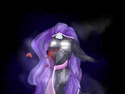 Size: 3264x2448 | Tagged: safe, artist:peridork, oc, oc only, oc:adriana galactica, merpony, glowing eyes, hanahaki disease, high res, smoke, solo, watercolor painting