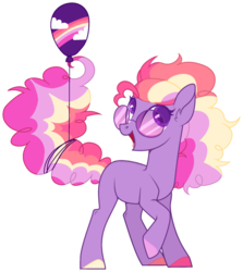 Size: 1024x1147 | Tagged: safe, artist:sundancedraws, oc, oc only, oc:lilac, earth pony, pony, balloon, female, mare, simple background, solo, sunglasses, transparent background