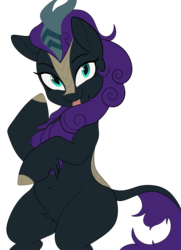 Size: 2000x2761 | Tagged: safe, artist:toroitimu, edit, oc, oc only, oc:nyx, kirin, g4, sounds of silence, :p, black fur, casual talk in the comments, cloven hooves, female, high res, kirin oc, kirin-ified, silly, simple background, solo, species swap, standing, tongue out, transparent background