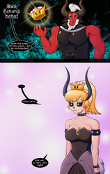 Size: 1000x1582 | Tagged: safe, artist:deusexequus, lord tirek, centaur, g4, ..., awkward moment, bowsette, breasts, comic, crossover, crown, female, irony, jewelry, lady tirek, male, male to female, nintendo, nose piercing, nose ring, piercing, regalia, rule 63, septum piercing, solo, speech, super crown, toadette
