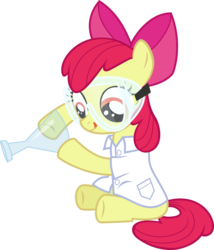 Size: 5542x6484 | Tagged: safe, artist:mit-boy, apple bloom, earth pony, pony, g4, twilight time, absurd resolution, beaker, clothes, erlenmeyer flask, female, filly, lab coat, licking, licking lips, safety goggles, simple background, solo, tongue out, transparent background