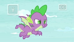 Size: 1920x1080 | Tagged: safe, screencap, spike, dragon, father knows beast, g4, flying, male, solo, tv rating, tv-y, winged spike, wings