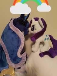 Size: 3024x4032 | Tagged: safe, princess luna, rarity, alicorn, pony, unicorn, g4, duo, female, irl, lesbian, photo, plushie, rainbow, ship:rariluna, shipping