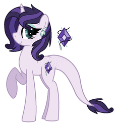 Size: 808x857 | Tagged: safe, artist:geekcoffee, artist:mplbasemaker33, oc, oc only, oc:amethyst, dracony, hybrid, pony, unicorn, base used, biography, cutie mark, digital art, female, geekyverse, interspecies offspring, mare, next generation, offspring, open mouth, parent:rarity, parent:spike, parents:sparity, simple background, smiling, solo, white background