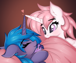 Size: 1280x1071 | Tagged: safe, artist:twiren, princess celestia, princess luna, twilight sparkle, alicorn, pony, g4, blanket, cewestia, cute, cutelestia, daaaaaaaaaaaw, ear fluff, eyes closed, female, filly, floppy ears, heart, horn, horns are touching, lunabetes, mare, mouth hold, plushie, sibling love, siblings, sisterly love, sisters, sleeping, twilight sparkle (alicorn), woona, younger