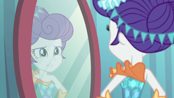 Size: 1920x1080 | Tagged: safe, screencap, rarity, equestria girls, equestria girls specials, g4, my little pony equestria girls: better together, my little pony equestria girls: rollercoaster of friendship, carousel dress, female, mirror, solo