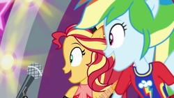 Size: 1920x1080 | Tagged: safe, screencap, rainbow dash, sunset shimmer, equestria girls, equestria girls series, g4, rollercoaster of friendship, female, microphone