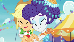 Size: 1920x1080 | Tagged: safe, screencap, applejack, rarity, equestria girls, equestria girls specials, g4, my little pony equestria girls: better together, my little pony equestria girls: rollercoaster of friendship, carousel dress, cute, raribetes, shipping fuel