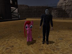Size: 1024x768 | Tagged: safe, artist:nightmenahalo117, pinkie pie, earth pony, pony, elements of insanity, g4, 3d, halloween, halloween (movie), holiday, michael myers, pinkis cupcake