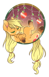 Size: 600x942 | Tagged: safe, artist:fuyusfox, applejack, earth pony, pony, g4, coat markings, cute, dreamcatcher, female, jackabetes, mare, night, simple background, sleeping, solo, stars, transparent background, unshorn fetlocks, watermark