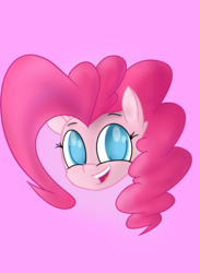 Size: 1900x2600 | Tagged: safe, artist:packy paca, pinkie pie, earth pony, pony, g4, disembodied head, female, head, looking at you, no pupils, pink background, simple background, smiling, solo