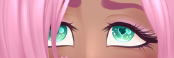 Size: 1600x536 | Tagged: safe, artist:emberfan11, fluttershy, human, g4, alternative cutie mark placement, close-up, dark skin, female, heart eyes, humanized, moderate dark skin, solo, wingding eyes