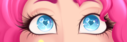Size: 1600x536 | Tagged: safe, artist:emberfan11, pinkie pie, human, g4, alternative cutie mark placement, close-up, female, heart eyes, humanized, solo, wingding eyes