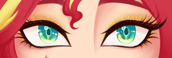 Size: 1600x536 | Tagged: safe, artist:emberfan11, sunset shimmer, human, equestria girls, g4, alternative cutie mark placement, close-up, female, human coloration, persona eyes, solo